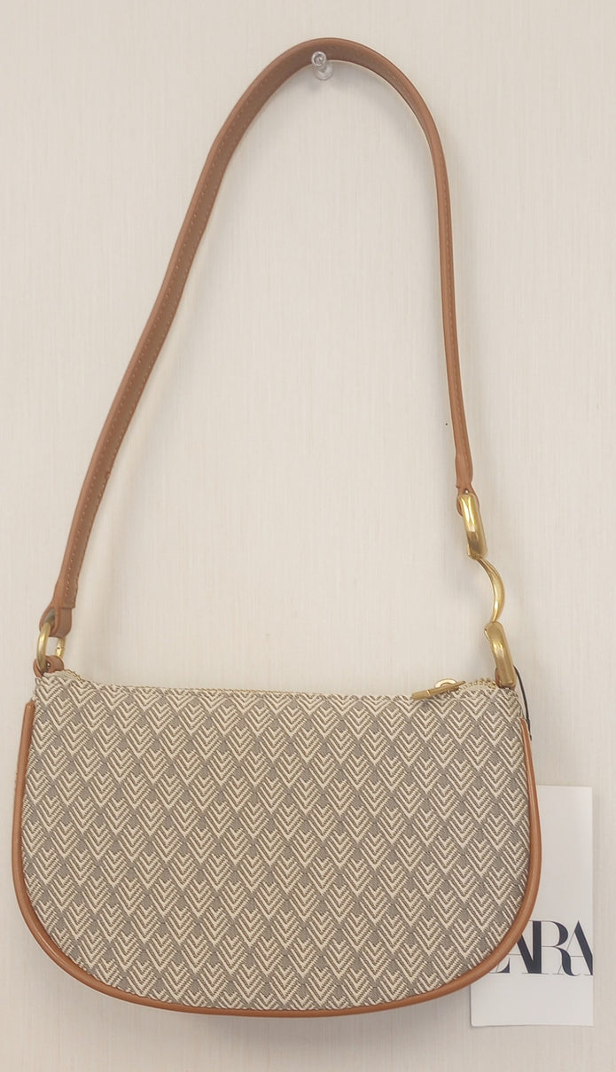 BNWT  Zara Brown Mini Purse Handbag Metal Trim Tweed /RG59/123
