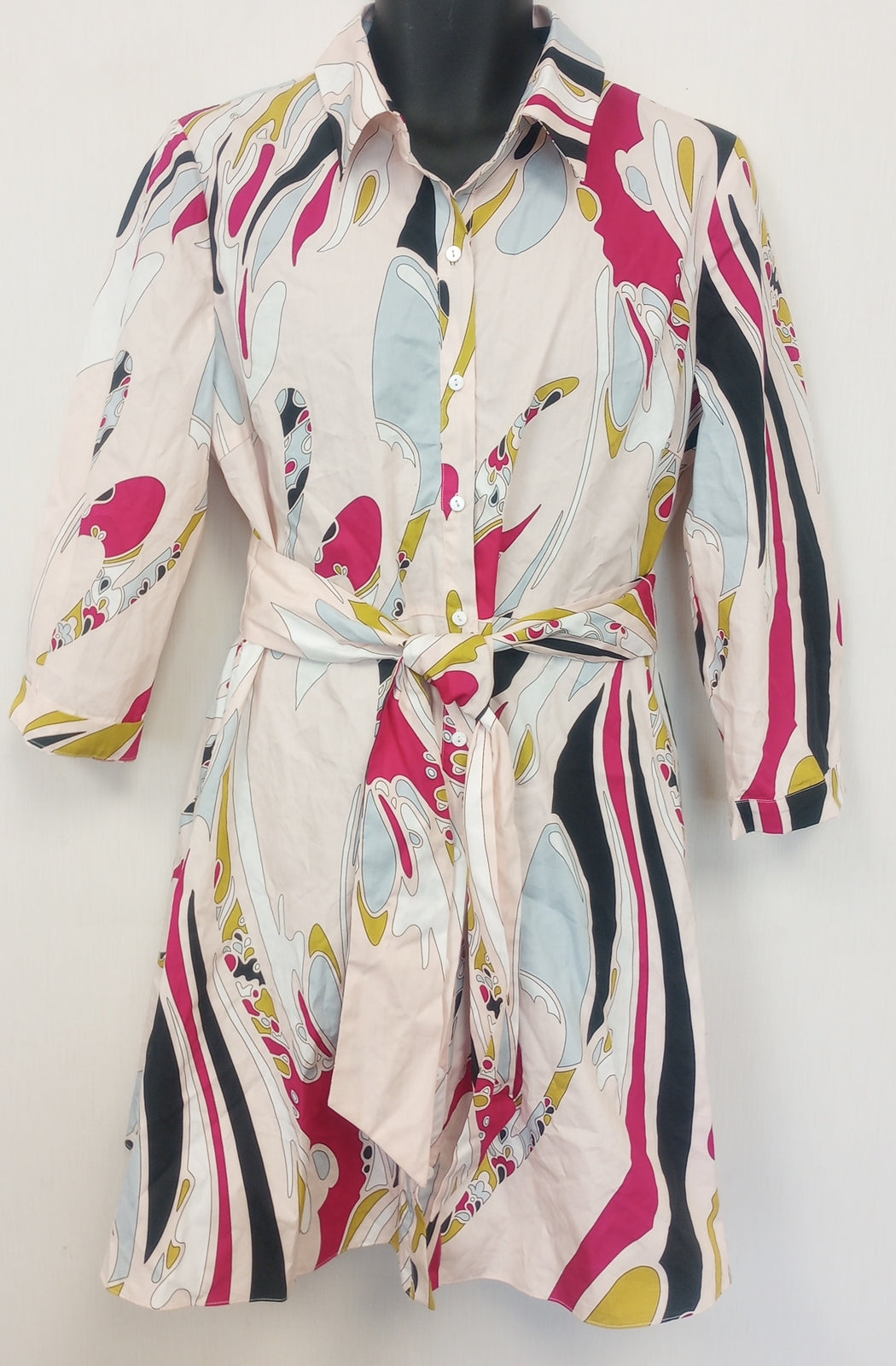 BNWT Zara Multicolor MIDI BELTED PRINT Shirt Dress size - S  /CH24/120