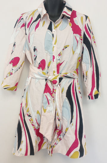 BNWT Zara Multicolor MIDI BELTED PRINT Shirt Dress size - S  /CH24/120