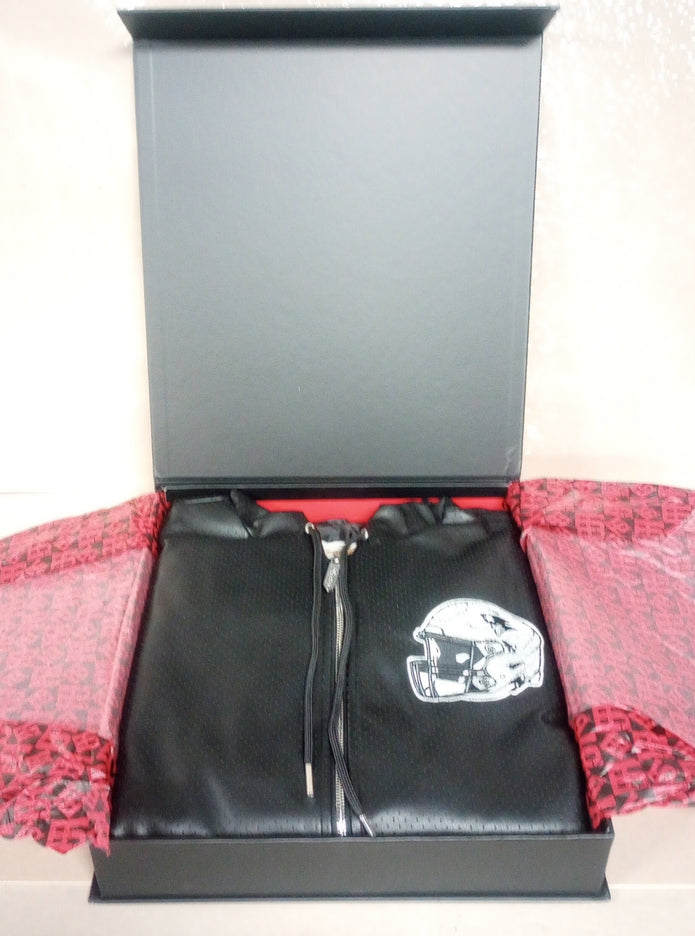 NEW Jeff Hamilton Solid Black Leather Lined Hooded Jacket - Lions NFL /CH213