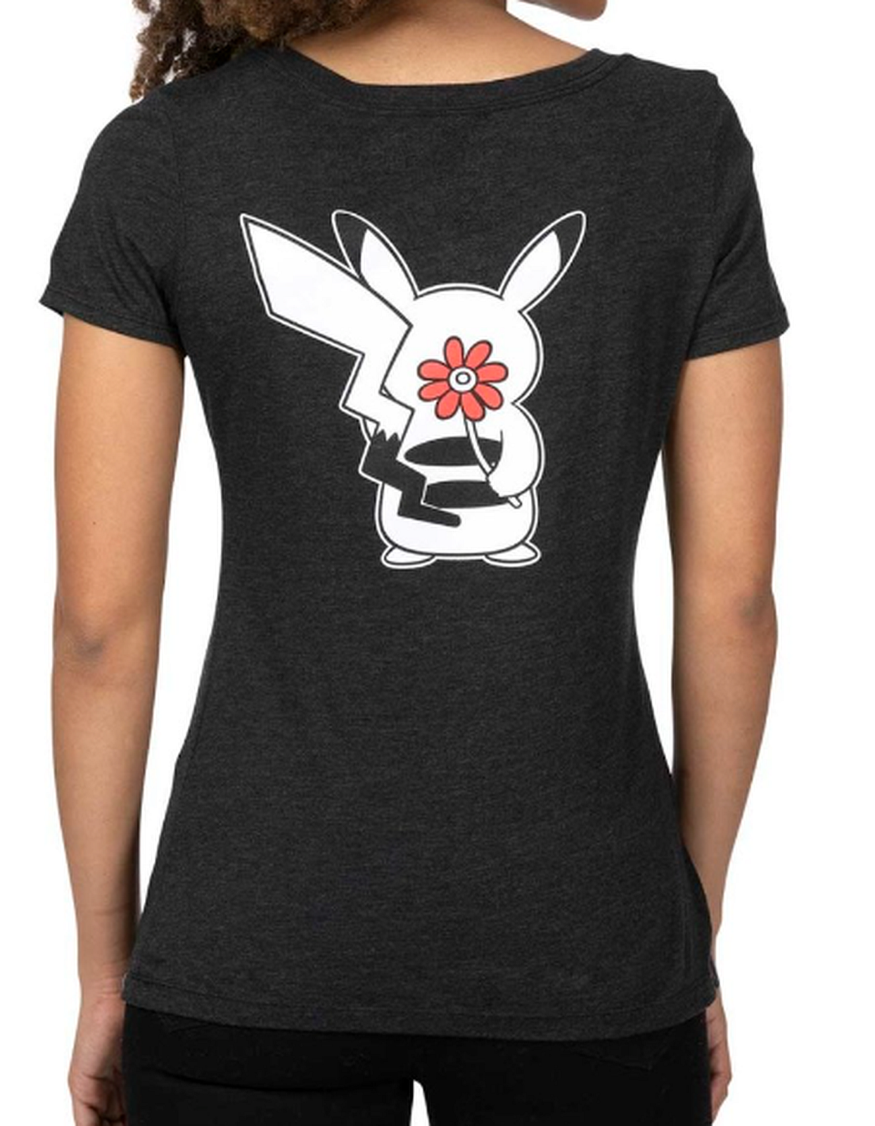 NEW Pokemon Pikachu Holding Flower Black Fitted Scoop T-Shirt size S G26a/21