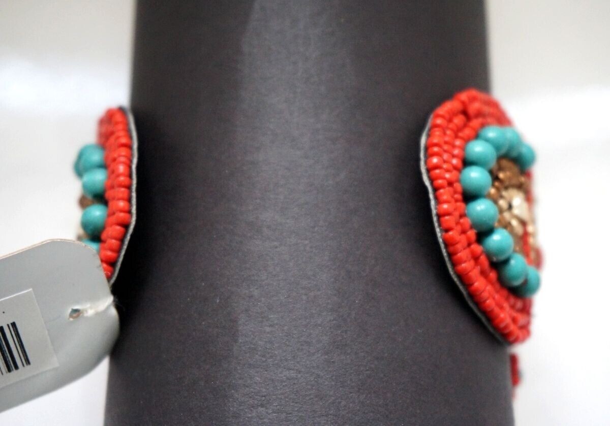 RED TURQUOISE Gold Stones & Beads Oriental style Open Cuff Bracelet /Nof2