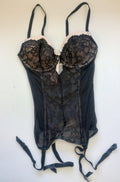 VICTORIA'S SECRET Lace One-Piece BRA GARTERS Lingerie Teddy 32B black/nude/CH40