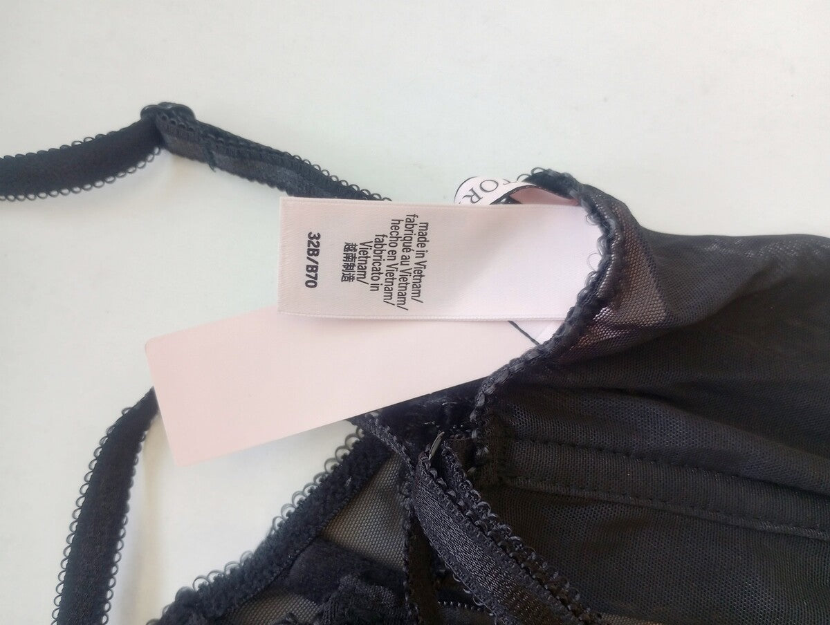 VICTORIA'S SECRET Lace One-Piece BRA GARTERS Lingerie Teddy 32B black/nude/CH44