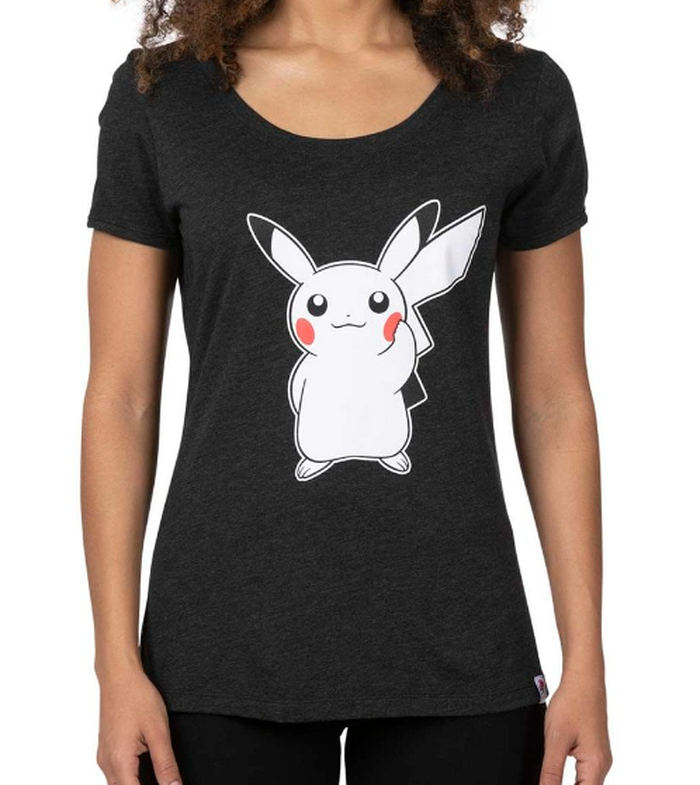 NEW Pokemon Pikachu Holding Flower Black Fitted Scoop T-Shirt size S G26a/20