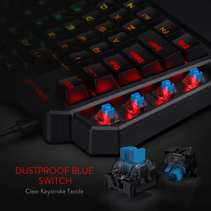 Redragon K585 DITI Wired One-Handed RGB Gaming Keyboard, Mechanical Gaming Keypad with 7 Onboard Programmable Macro Keys and Detachable Wrist Rest, Portable 42 Keys in Blue Switches for Laptop