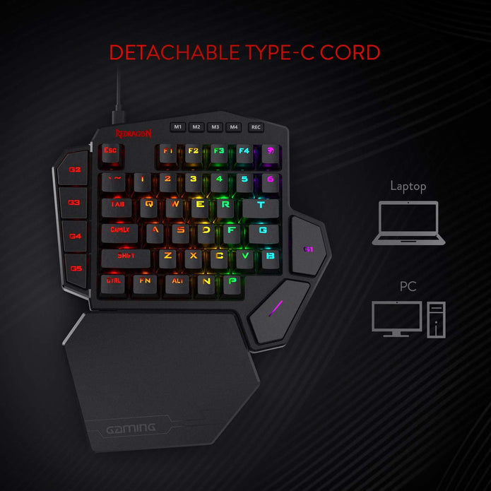 Redragon K585 DITI Wired One-Handed RGB Gaming Keyboard, Mechanical Gaming Keypad with 7 Onboard Programmable Macro Keys and Detachable Wrist Rest, Portable 42 Keys in Blue Switches for Laptop