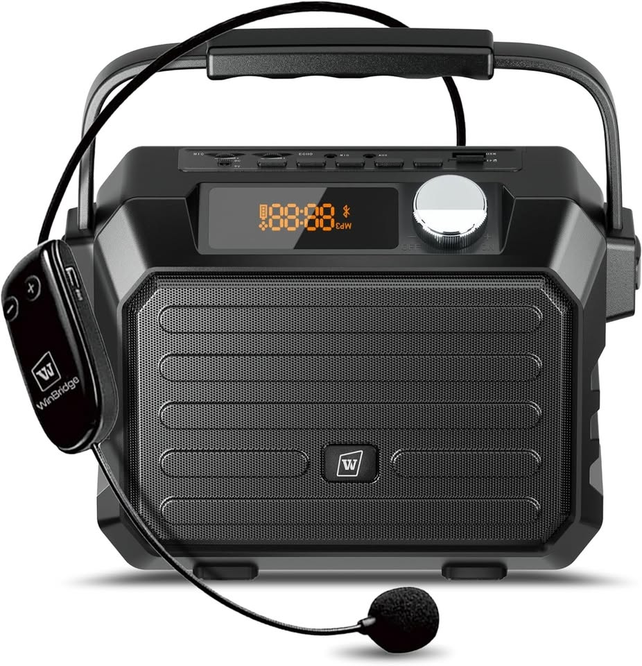 WinBridge Wireless Voice Amplifier Portable PA System, UHF Headset Microphone Bluetooth Speaker