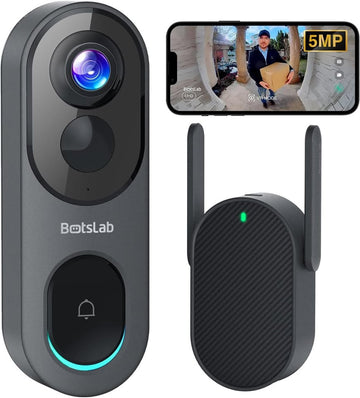 Doorbell Camera Wireless Outdoor, BOTSLAB 5MP Head-to-Toe,2Way Audio/Battery/Wired/Night Vision
