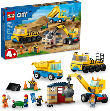 LEGO City Construction Trucks and Wrecking Ball Crane  Building Toy Set (60391)