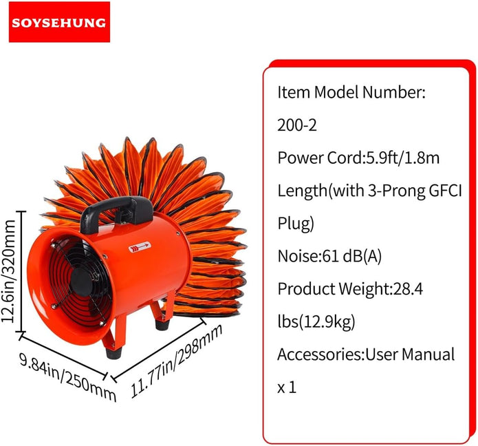 NEW 8 Inch Industrial Portable Air Blower Ventilator with Hose