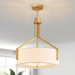 NEW/OPEN BOX  GlowEasely Mid-Century Round Fabric Chandeliers, 3-Light White Textured Linen Shade