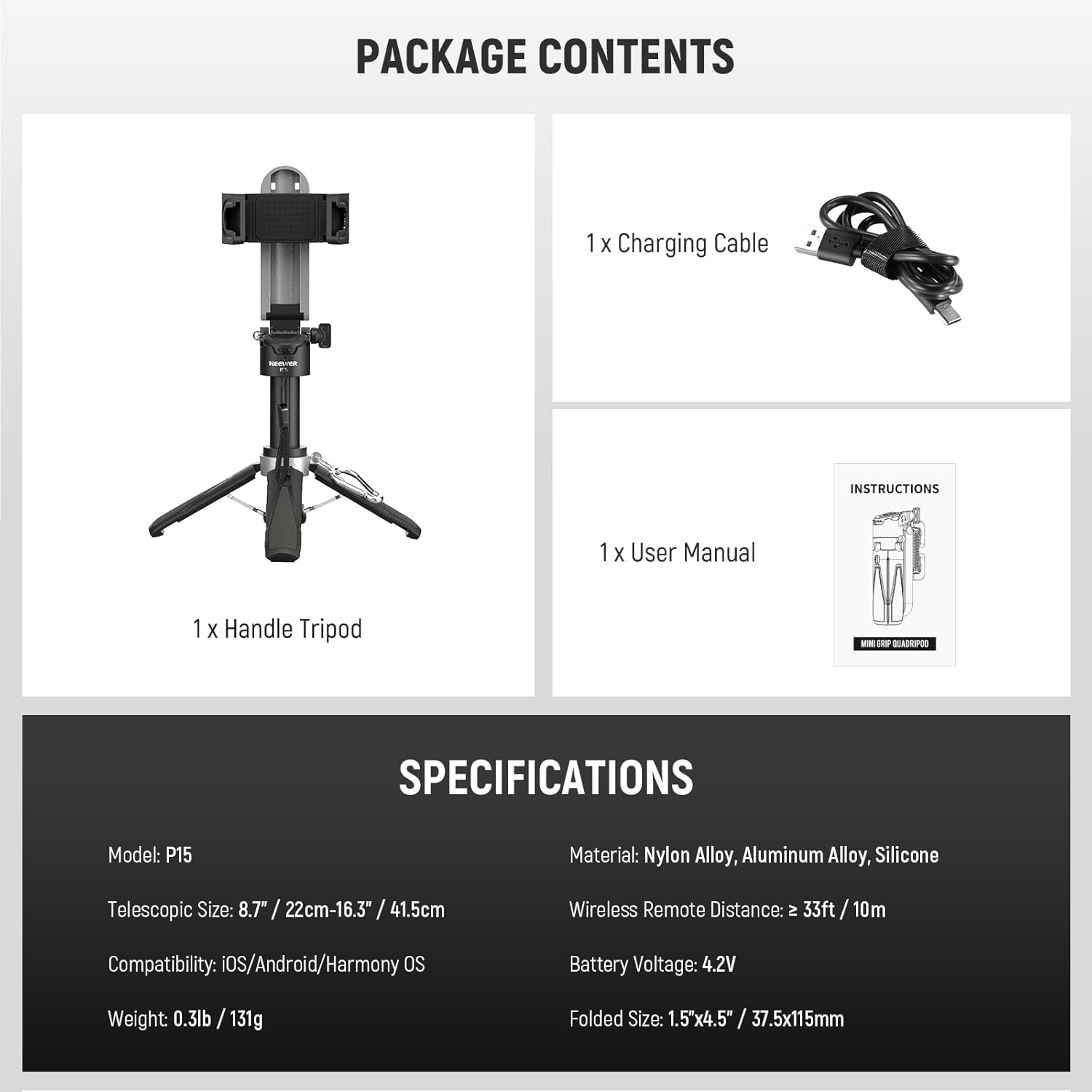 NEEWER Selfie Stick with Detachable Bluetooth Remote Shutter, Foldable Travel Tripod