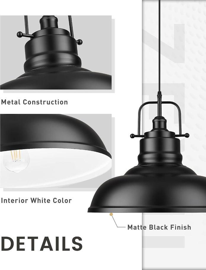 Zeyu Modern Hanging Light Fixture, 17.7 inch ,1-Light Adjustable Hanging Light, Matte Black Finish, 016-1M BK
