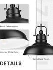 Zeyu Modern Hanging Light Fixture, 17.7 inch ,1-Light Adjustable Hanging Light, Matte Black Finish, 016-1M BK