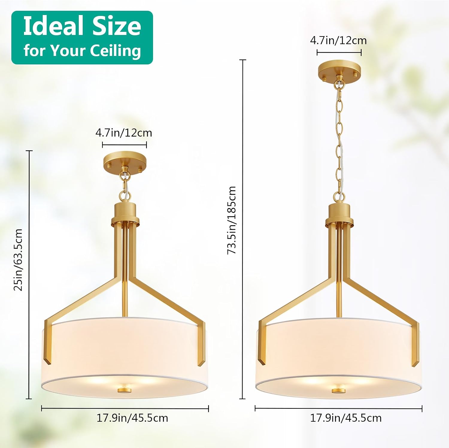 NEW/OPEN BOX  GlowEasely Mid-Century Round Fabric Chandeliers, 3-Light White Textured Linen Shade