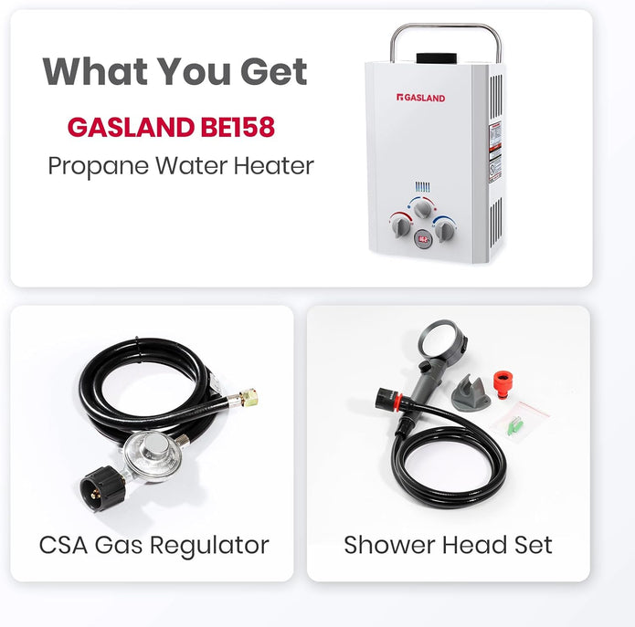 NEW /OPEN BOX GASLAND BE158 Tankless Water Heater Propane Shower for Camping
