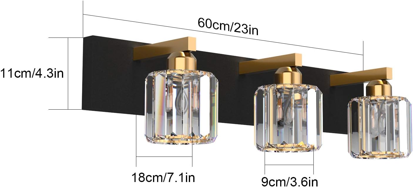 New /OPEN BOX Aipsun Crystal Vanity 3 Lights Black Bathroom Vanity Lighting Fixtures 3 Lights Modern Vanity Light
