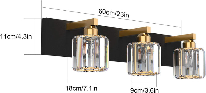 New /OPEN BOX Aipsun Crystal Vanity 3 Lights Black Bathroom Vanity Lighting Fixtures 3 Lights Modern Vanity Light