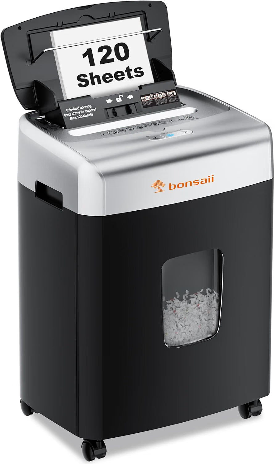 DEMO Bonsaii 120-Sheet Auto Feed Paper Shredder for Office, Heavy Duty Micro Cut-C233-B
