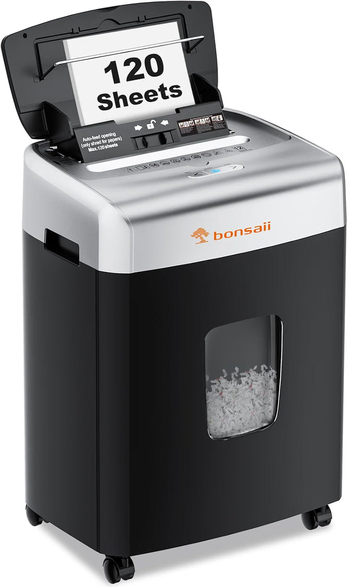 DEMO Bonsaii 120-Sheet Auto Feed Paper Shredder for Office, Heavy Duty Micro Cut-C233-B