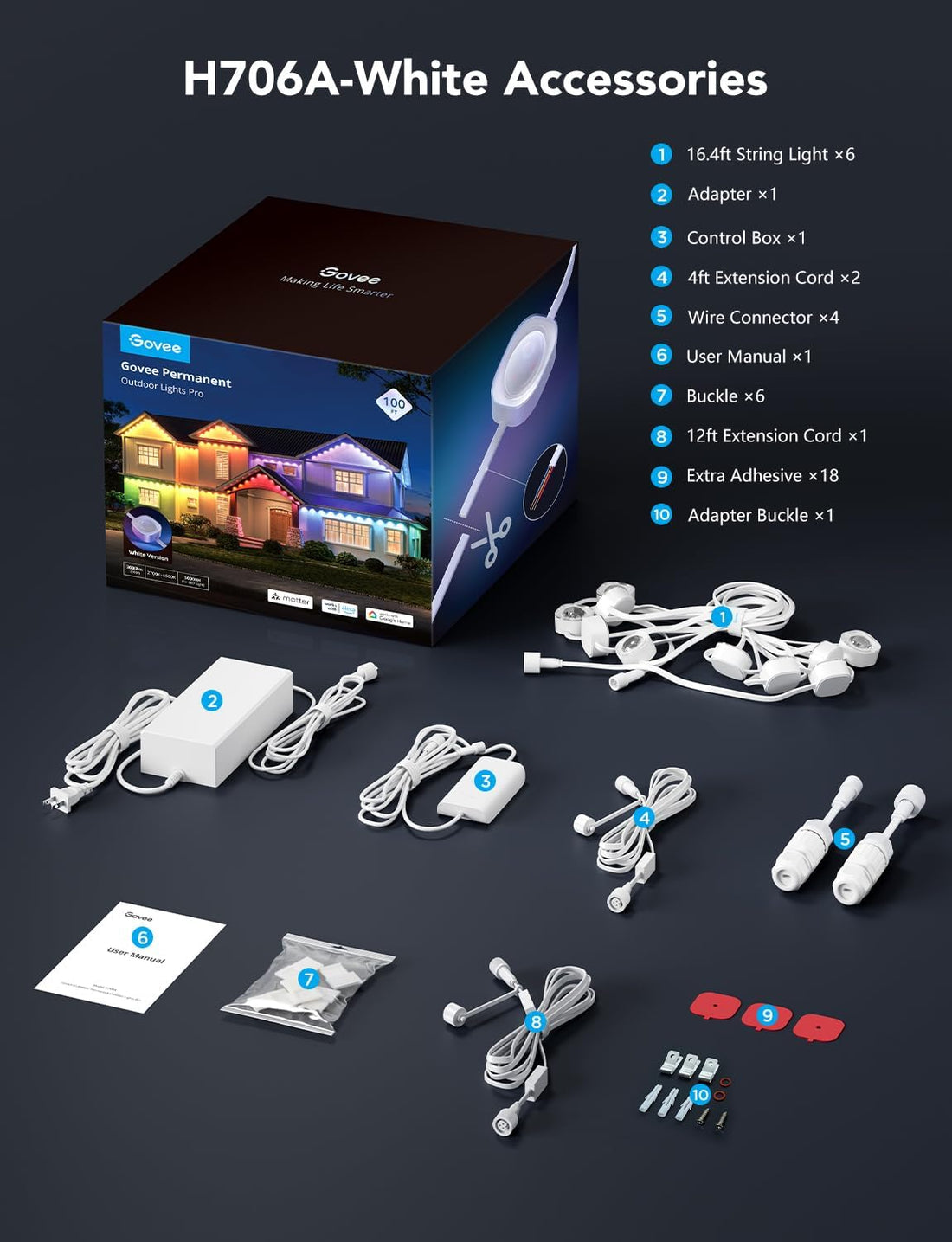 Govee Permanent Outdoor Lights Pro, 100ft with 60 RGBIC LED Lights for Daily and Accent Lighting