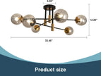 NEW 6-Lights Glass Globe Sputnik Chandelier Modern Flush Mount Ceiling Light ,Black and Gold