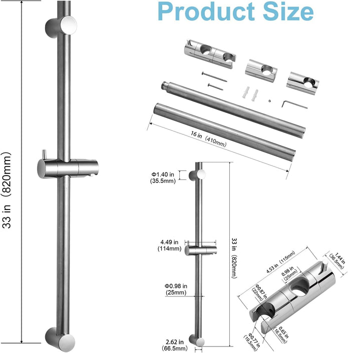 NEW/OPEN BOX OFFO Shower Slide Bar Combo,33 in  Slide Bar with 6-Mode High Pressure Handheld Shower Head