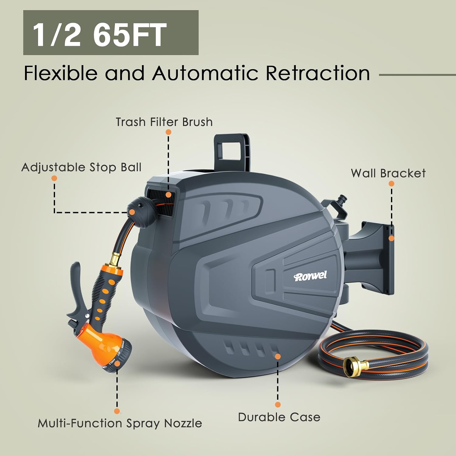 NEW/OPEN BOX ROYWEL Retractable Garden Hose Reel,Retractable-RY-HR3565
