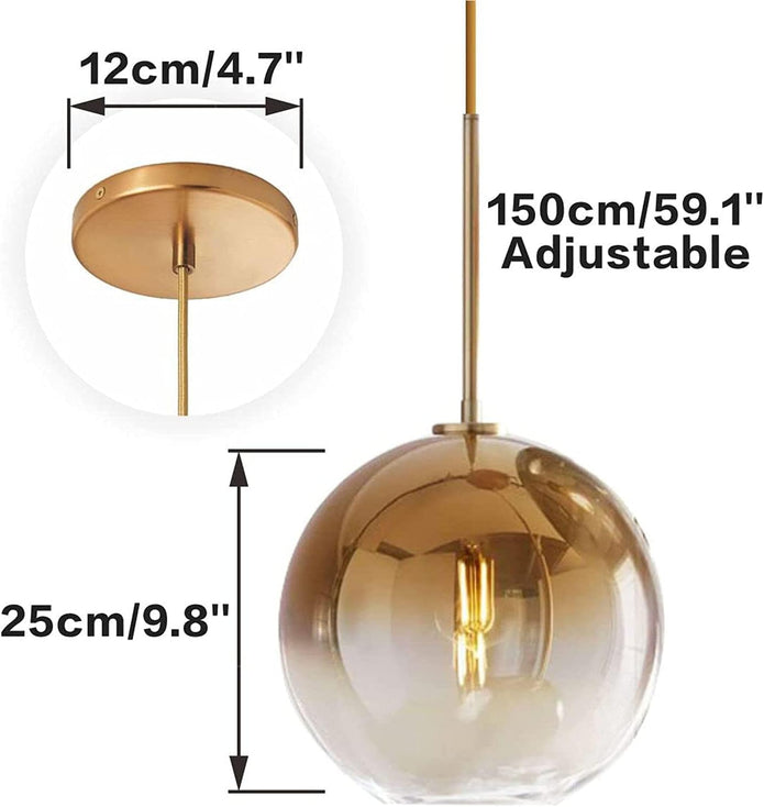 NEW/OPEN BOX H XD GLOBAL Gradient Gold Color Globe Glass Pendant Light ,Gold, 25cm
