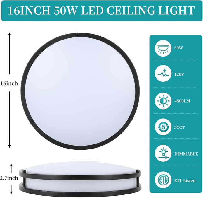 NEW/OPEN BOX 16Inch LED Ceiling Light Fixtures, Flush Mount Light Fixtures 50W,Black 2 Packs