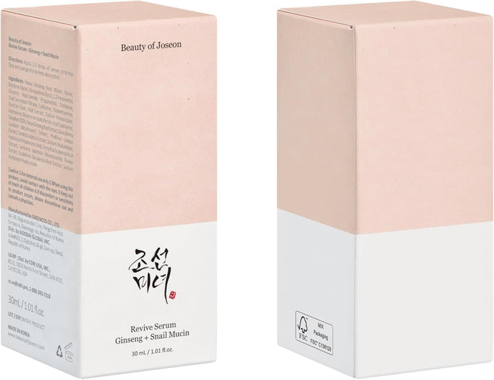 Beauty of Joseon Revive Snail Mucin Ginseng Serum Hydrating Peptide Facial Moisturizer Dark Spot Acne