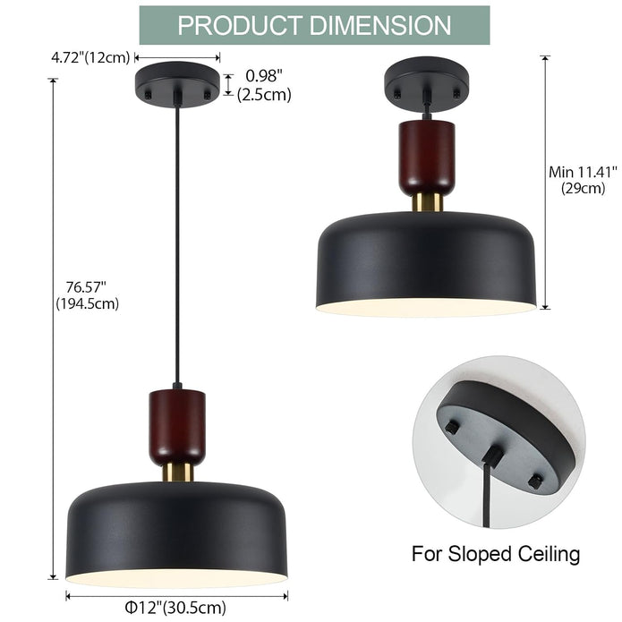 NEW TeHenoo Modern Pendant Lights, Natural Wood and Brass Accent ,Black-2130P