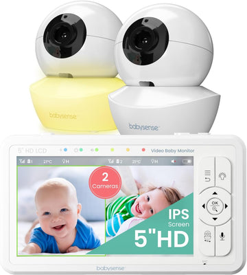 Babysense 5" HD Split-Screen Baby Monitor, Video Baby Monitor with 2 Cameras and Audio S