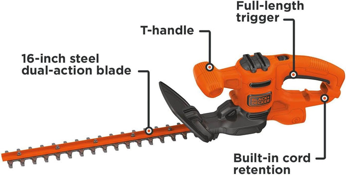 BLACK+DECKER Electric Hedge Trimmer, 16-Inch (BEHT100)