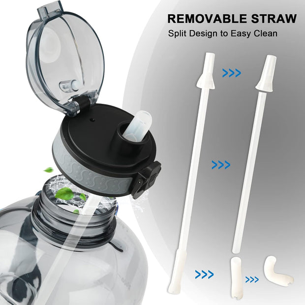 GEMFUL 3 Liter Water Bottles with Handle Motivational Times to Drink Leakproof Wide Mouth Big Sports Jugs