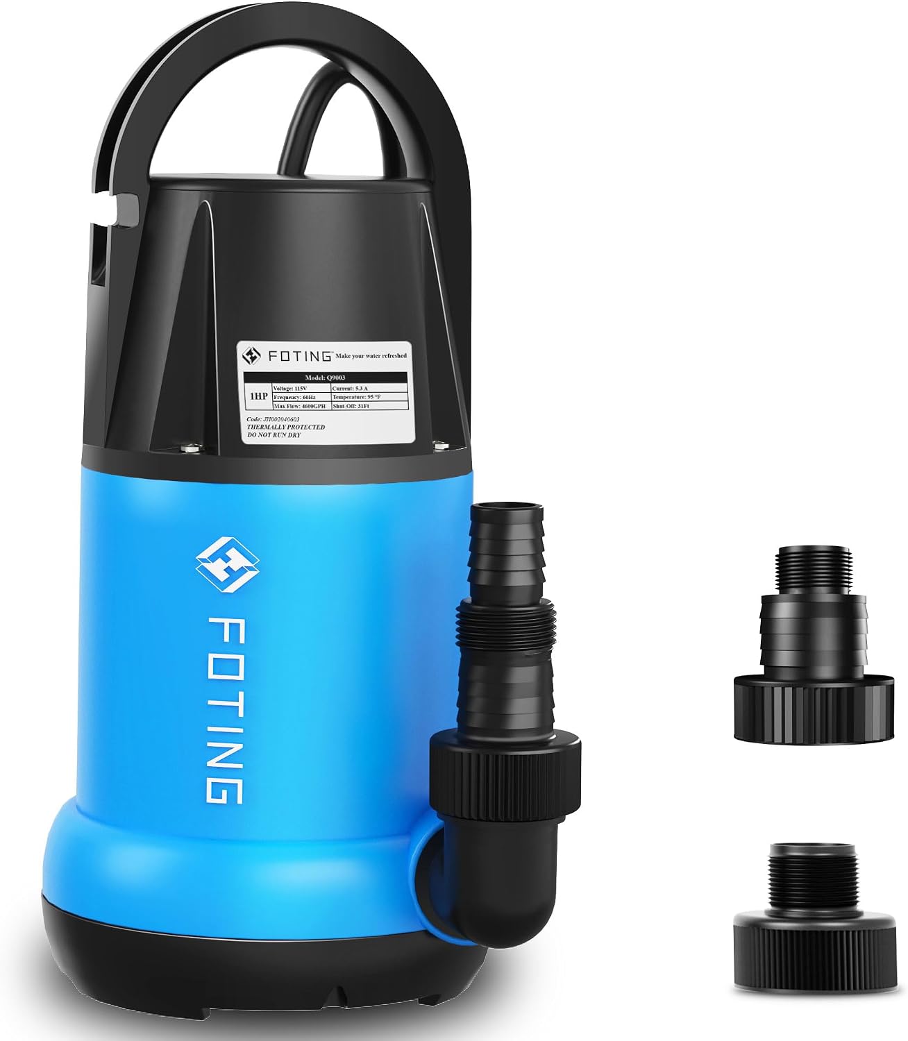 OPEN BOX  FOTING Sump Pump 1 HP 4600 GPH Clean/Dirty Submersible Water Pump-Q9003