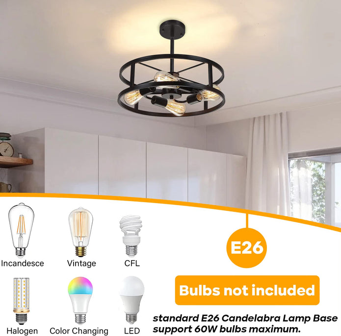 NEW Heircido 16.5 '' Black Semi Flush Mount Ceiling Light, Adjustable Height Metal Lighting