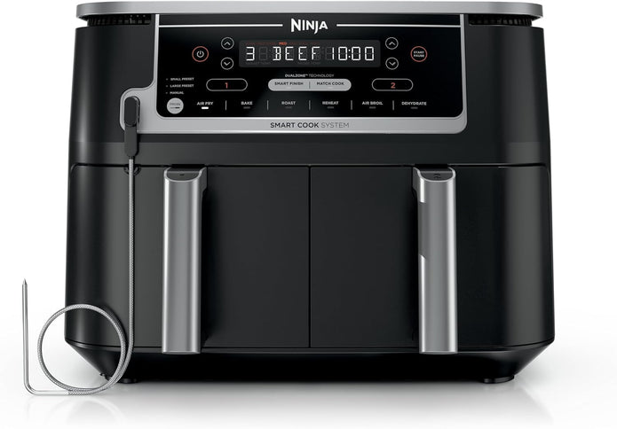 NEW Ninja Foodi Air Fryer, 10 Qt/9.5L DualZone Smart XL, 6-in-1, Black, DZ550 Air fry, roast, broil, bake, reheat, dehydrate, Smart Cook thermometer, Match Cook, Smart Finish