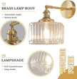 Qufute Glass wall Mount Light Clear Stripe Glass Shade Modern Sconces Swing arm Wall Lighting Brass