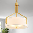 NEW/OPEN BOX  GlowEasely Mid-Century Round Fabric Chandeliers, 3-Light White Textured Linen Shade