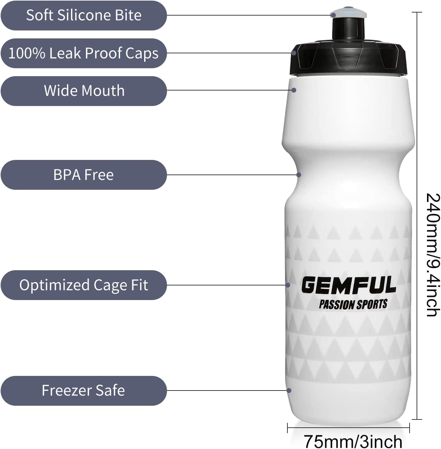 GEMFUL Cycling Water Bottle BPA Free 750ml Plastic Squeeze Bottle Leak Proof Drink Bottles Lightweight for Bike Bicycle Sports Gym 2 Pack