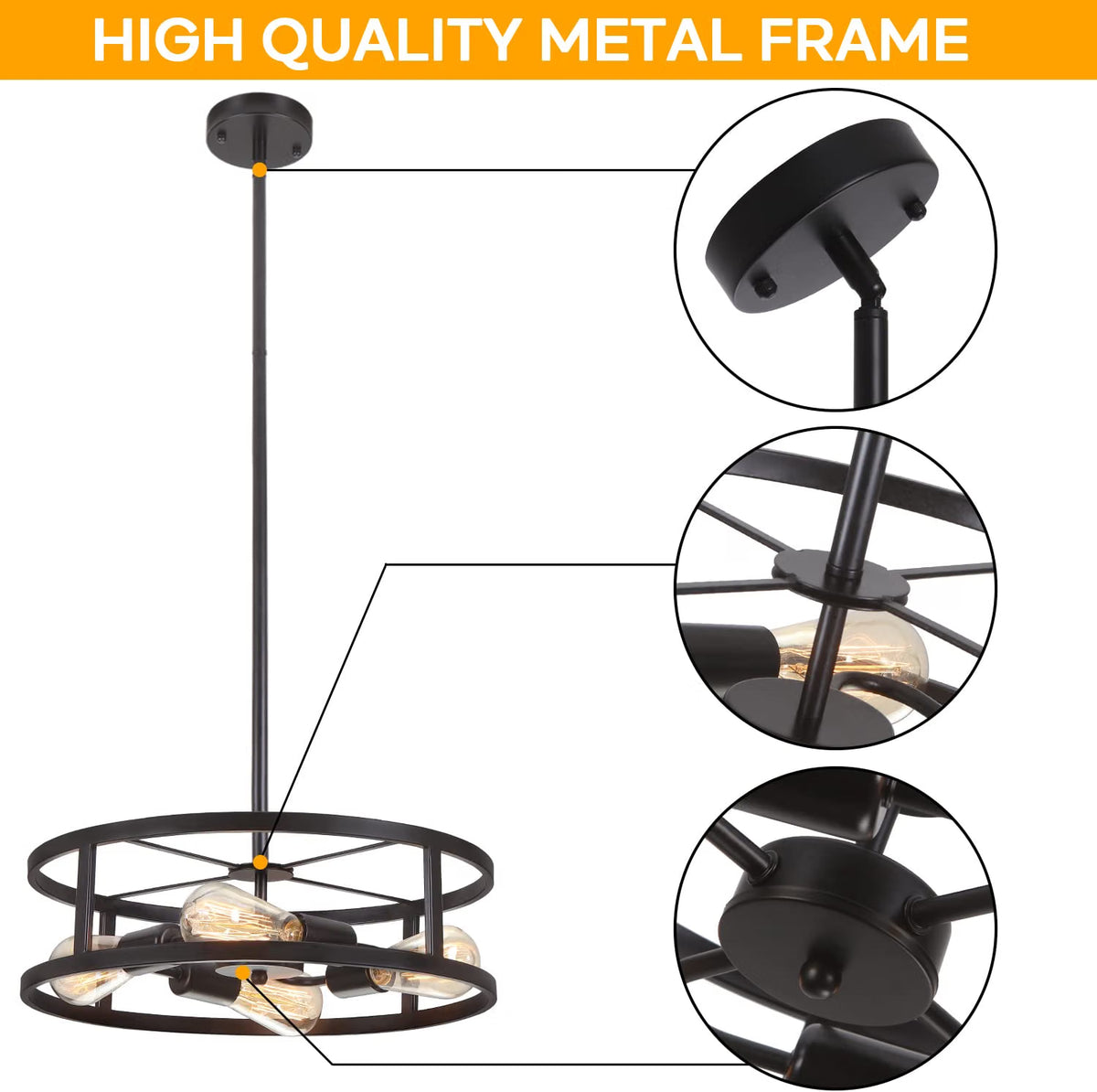 NEW Heircido 16.5 '' Black Semi Flush Mount Ceiling Light, Adjustable Height Metal Lighting