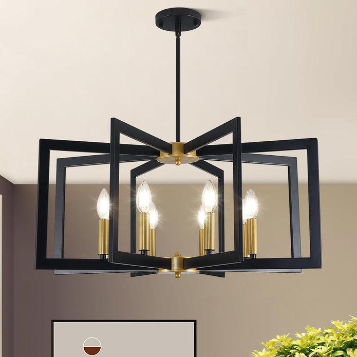 NEW UnicozoHome Dining Room Light Fixtures, 8-Light Black and Gold Modern Geometric Chandelier