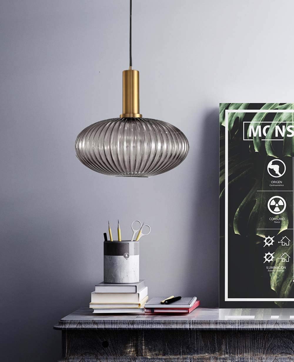 I-xun Pendant Light Fixtures Modern Pendant Lighting for Kitchen Island Farmhouse Striped Glass Pendant Light Shade (11.81'', Grey)