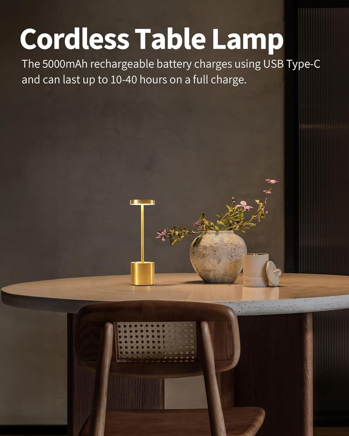 Cordless Table Lamps Rechargeable 2 Pack, 5000mAh Battery Operated LED Touch Lamps -Black /Gold
