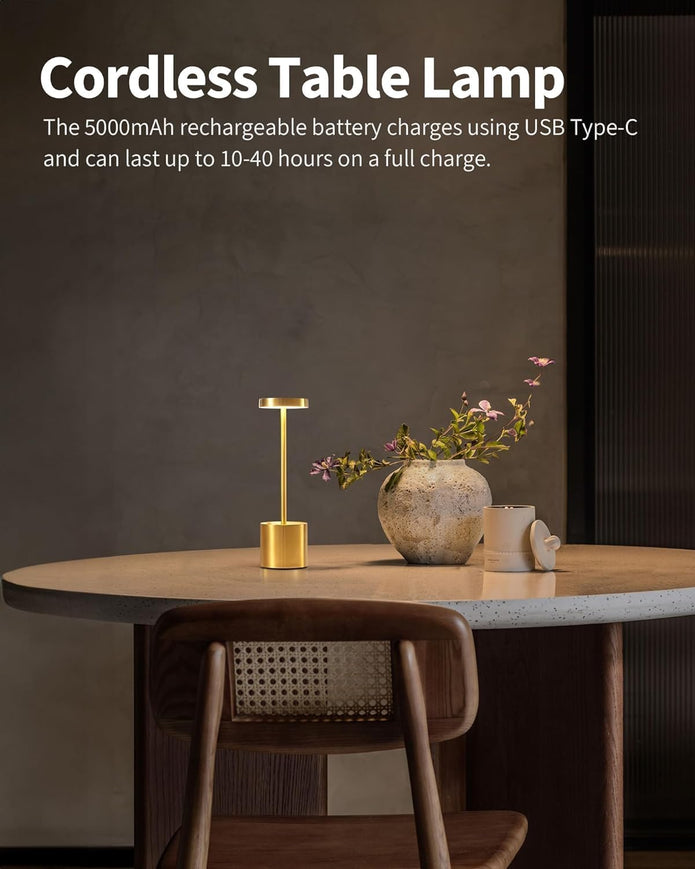 Cordless Table Lamps Rechargeable 2 Pack, 5000mAh Battery Operated LED Touch Lamps -Black /Gold