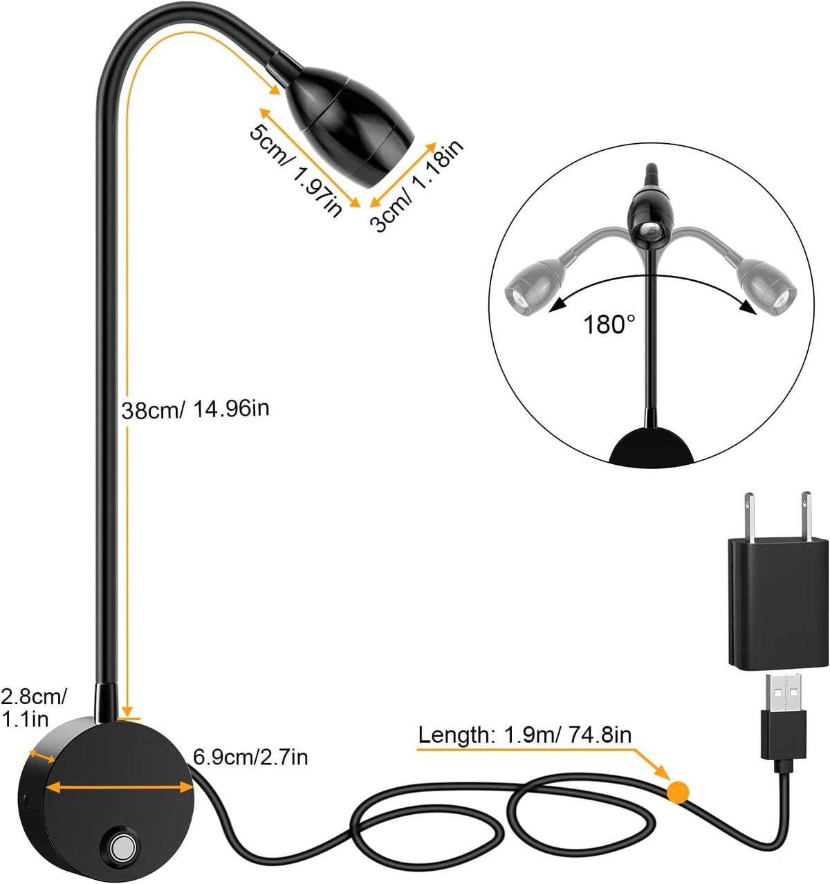 ERAY Wall Mounted LED Reading Light 2 Pack with 15
