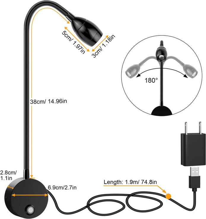 ERAY Wall Mounted LED Reading Light 2 Pack with 15