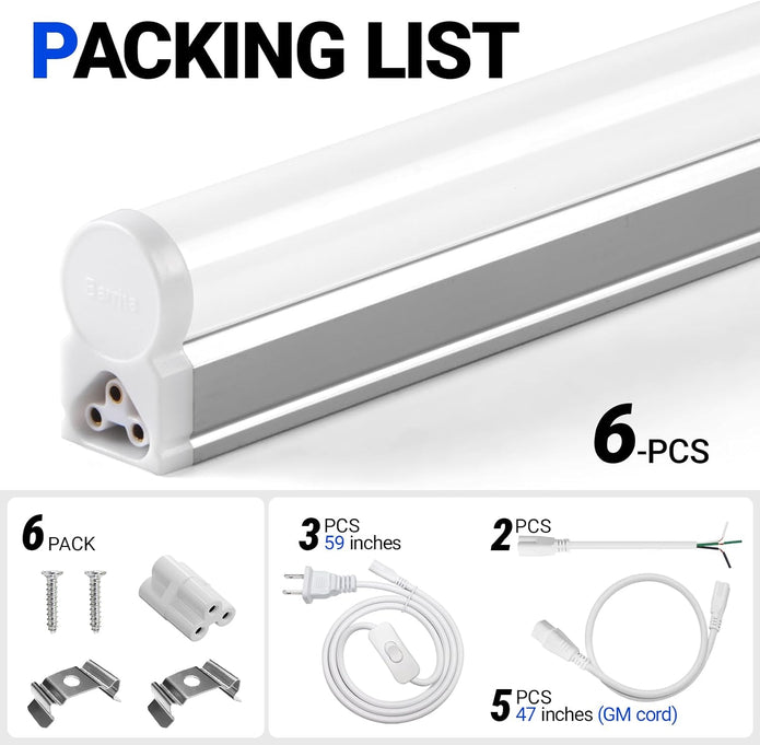 NEW Barrina (6 Packs) T5 3FT LED Shop Light, 1900lm, 5000K Daylight White, 16W,